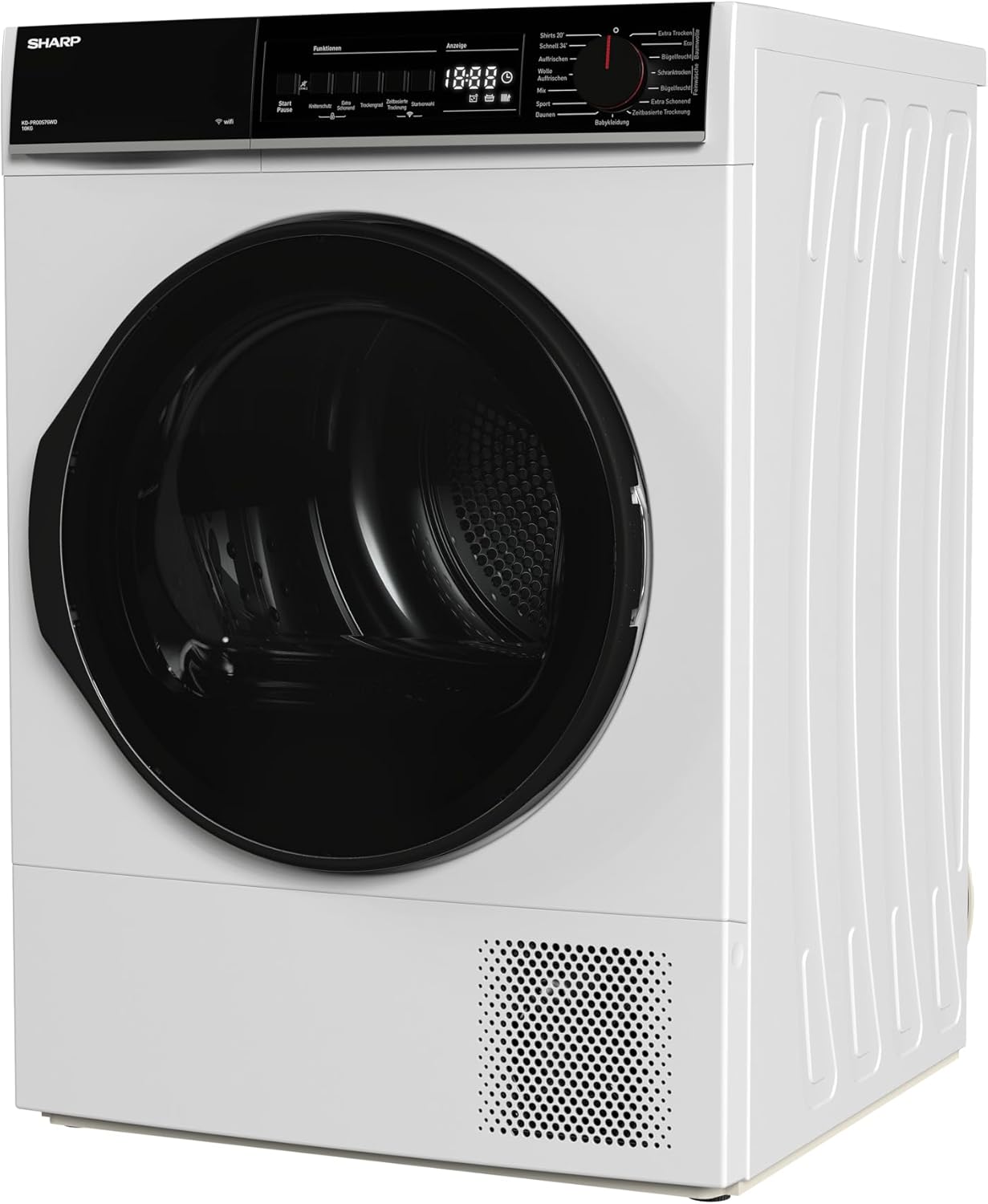 Sharp KD-PRO0S7GWD-DE Wäschetrockner, 10kg, D, WiFi, 15 Programme inkl. 20-Minuten-Schnelltrockenprogramm, Weiß