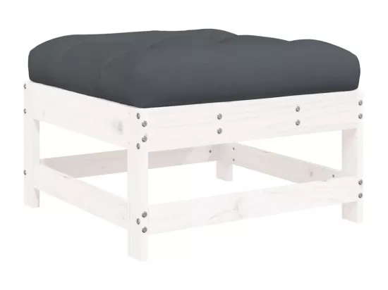 Repose-pied de jardin avec coussin blanc bois de pin massif