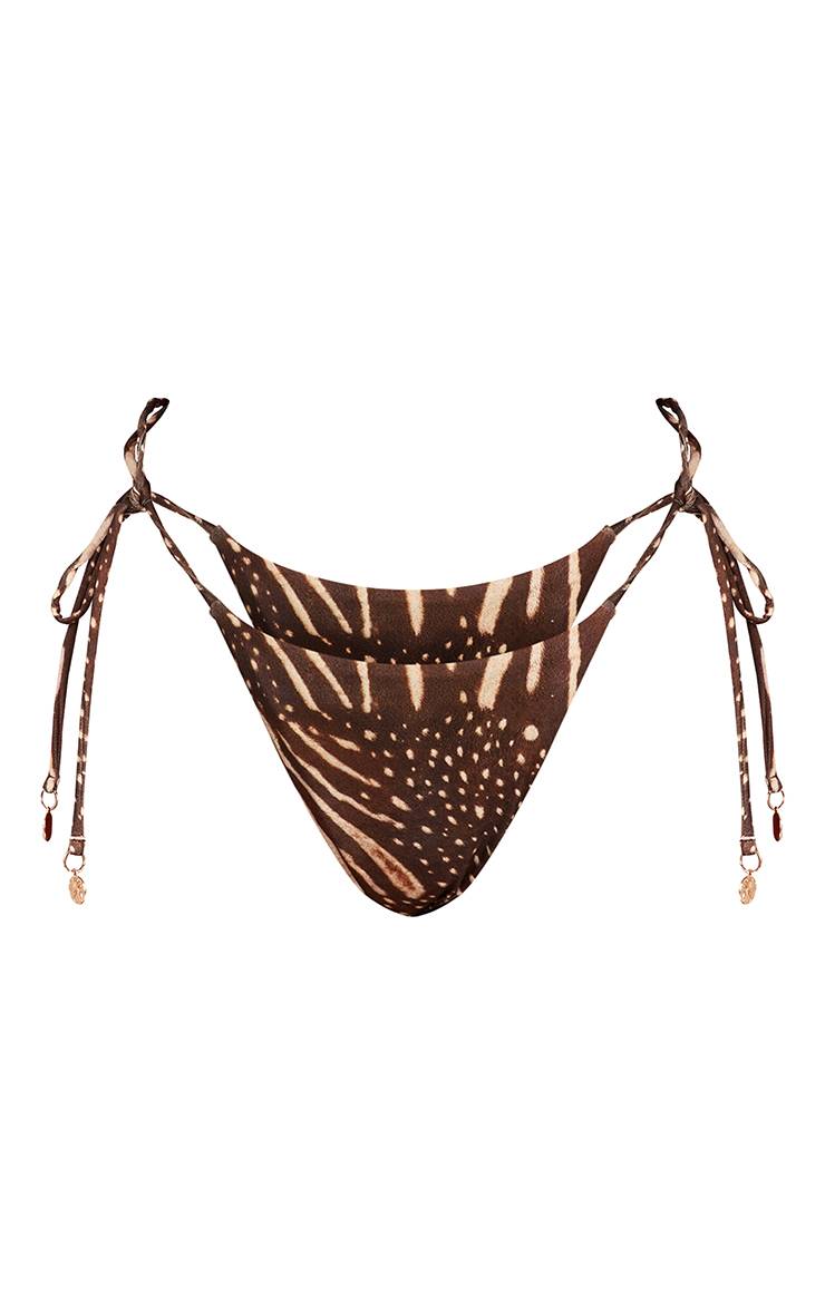Marron Bas De Bikini String À Imprimé Animal Mixte Avec Fronces Sur Les Fesses