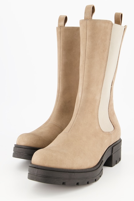 Leder-Stiefeletten, Elastikeinsatz, Profilsohle, Weite H