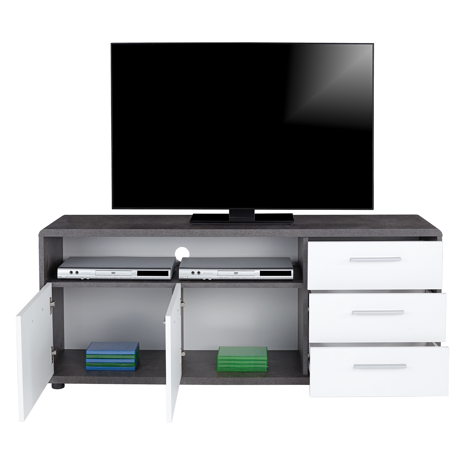 TV-Lowboard - Betonoptik-weiß - 3 Schubkästen - 150 cm