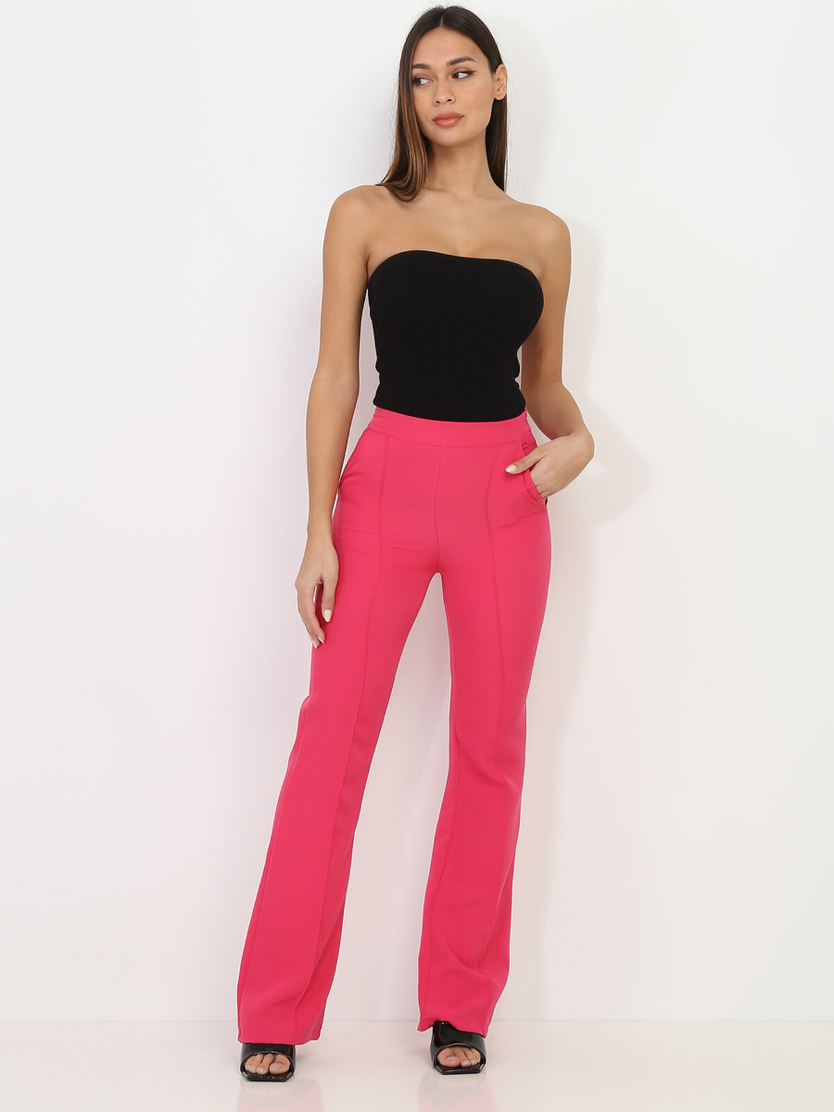 Pantalon flare à taille haute- Fuchsia