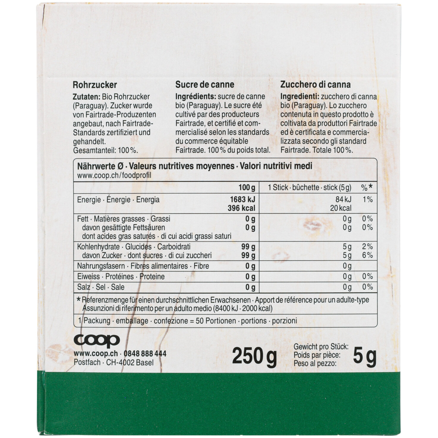 Naturaplan Bio Fairtrade Rohrohrzucker-Sticks 50 Stück