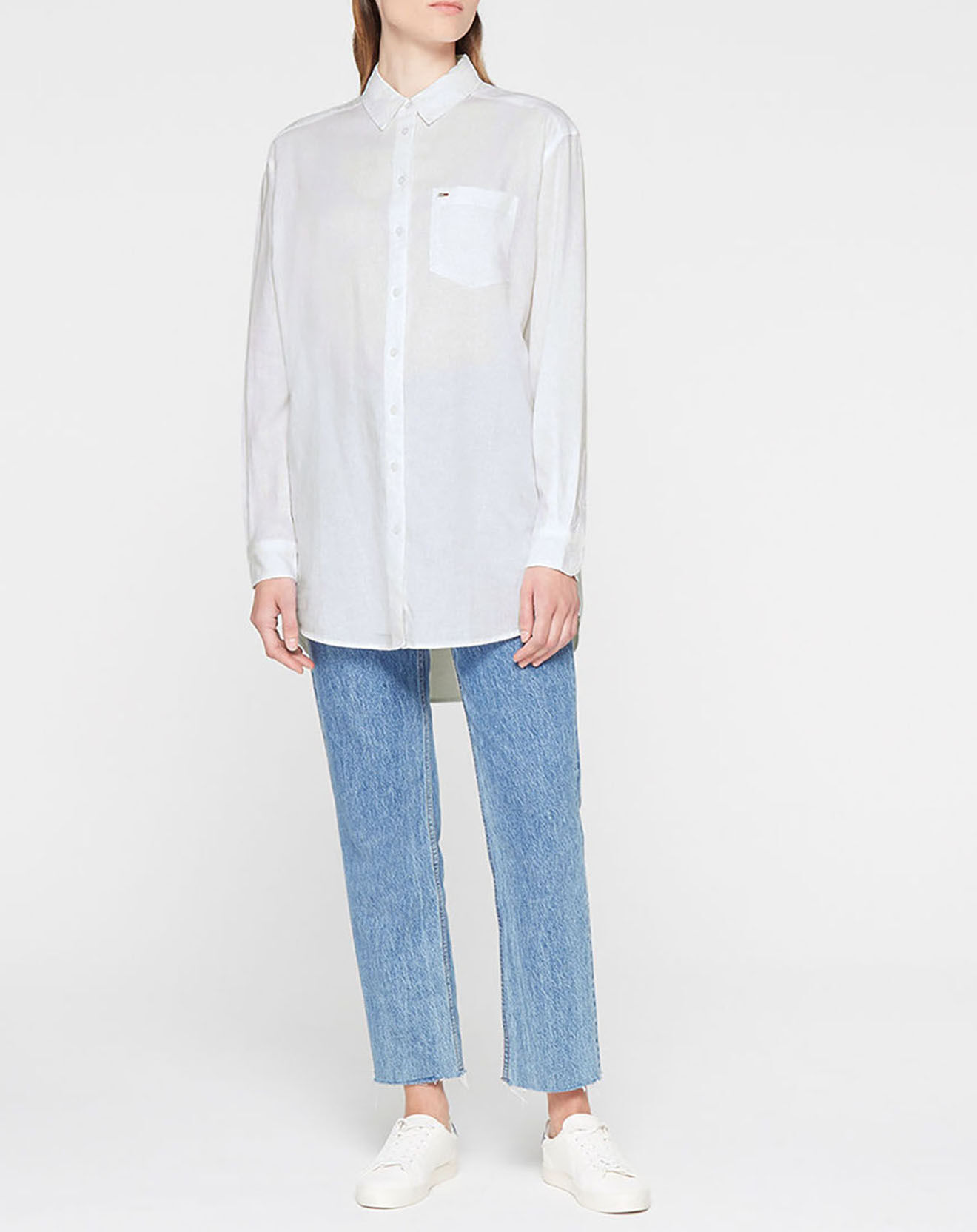 Tommy Jeans Chemise en Lin mélangé regular fit relaxed long blanche