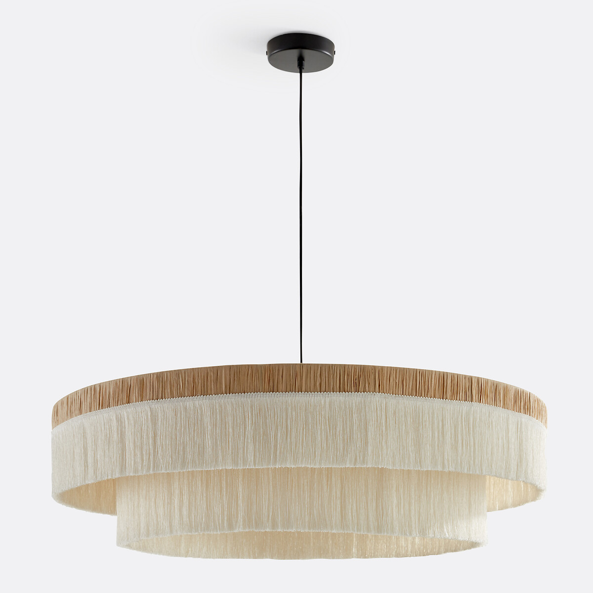 LA REDOUTE INTERIEURS<br>Candeeiro suspenso de ráfia com franjas Ø86 cm, Kavi.