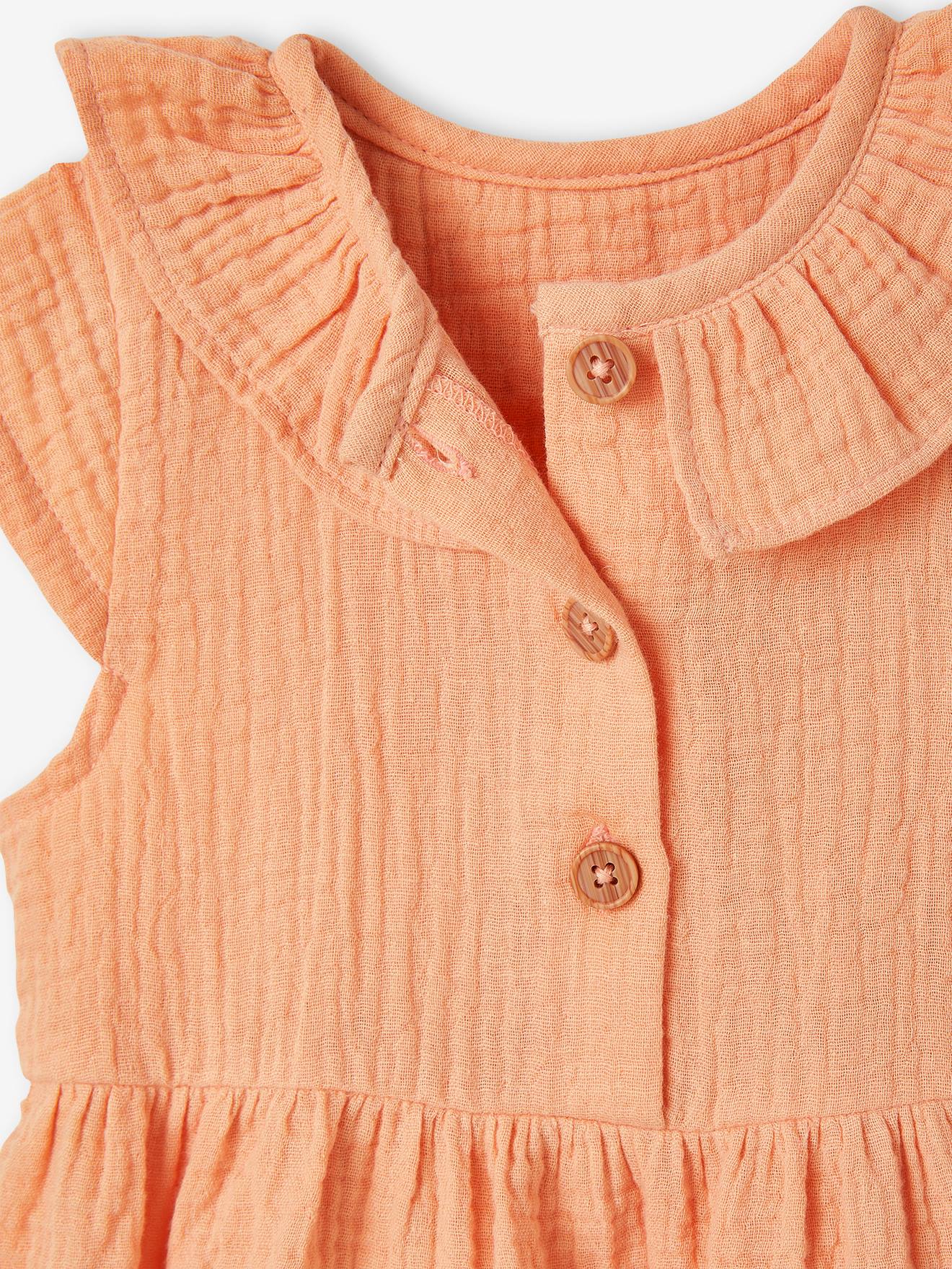 Vestido laranja para bebê com gola de chiffon de algodão