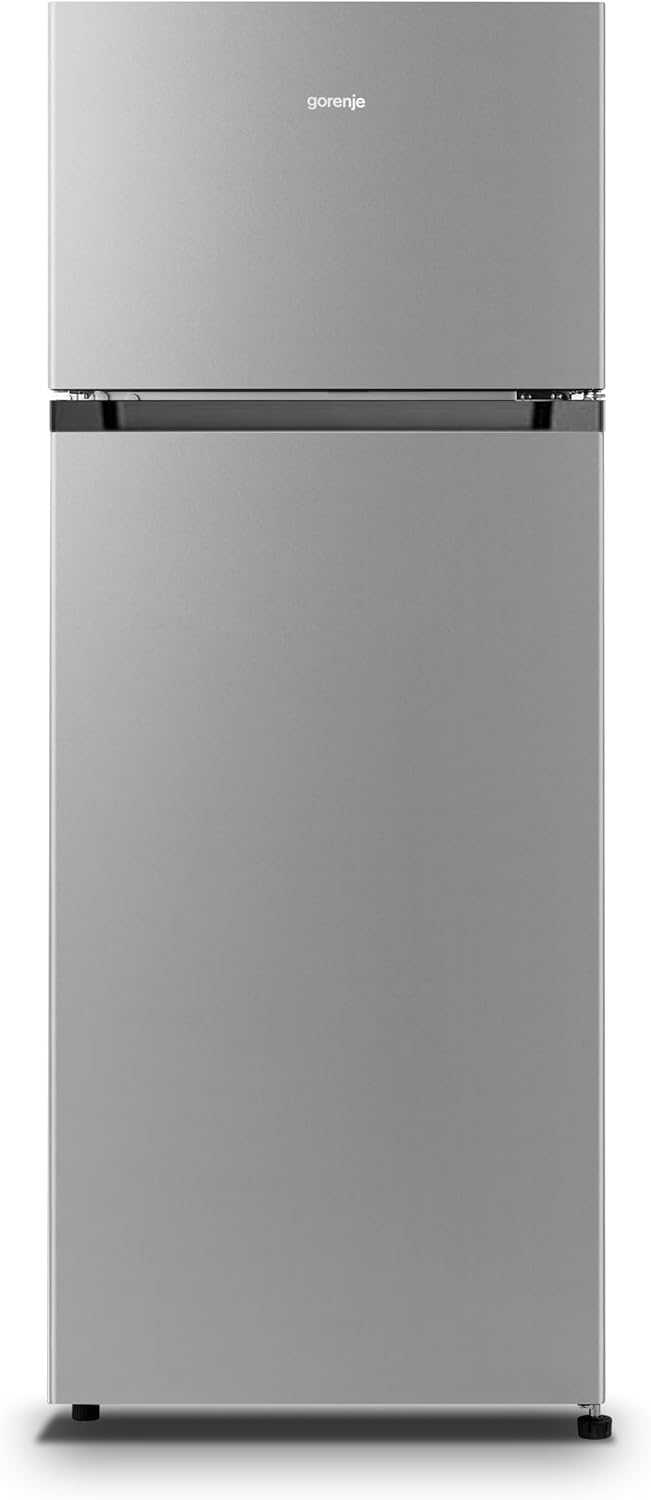 Gorenje RF414EPS4 Doppeltürkühlschrank mit Gefrierteil oben, 165 Liter Kühleil, 41 Liter Gefrierteil, LED Innenbeleuchtung, Energieeffizienzklasse E, 143,6cm x 55cm, silber