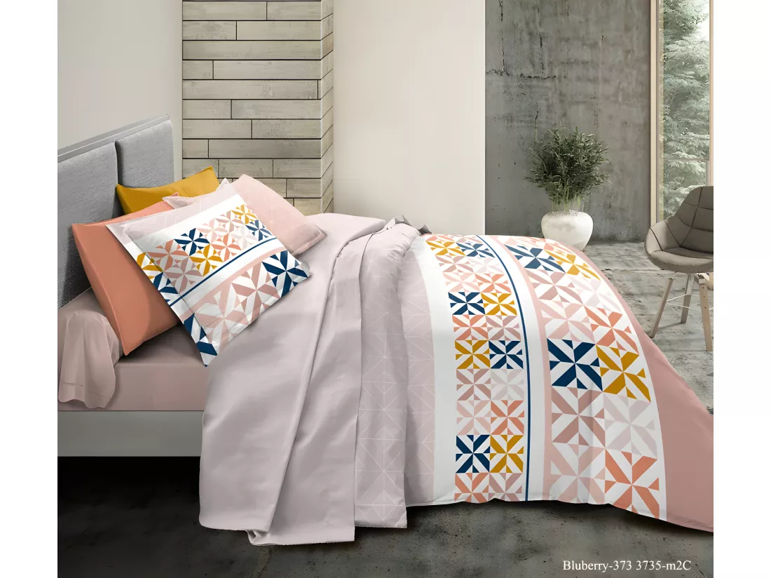 Pack complet Bluberry housse de couette pour lit 140 x 190 cm 100% coton / 57 fils/cm²
