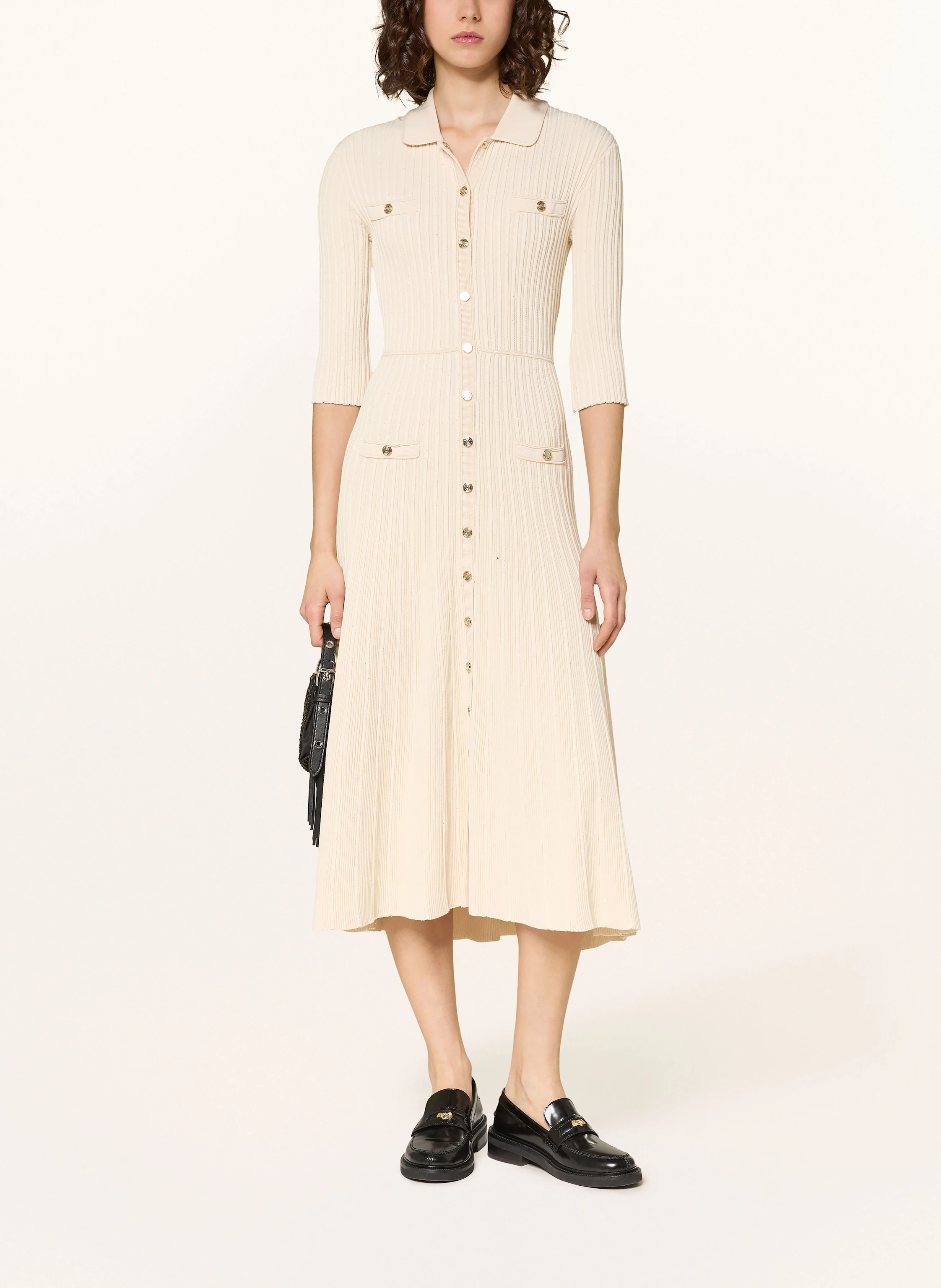 maje Strickkleid mit 3/4-Arm und Pailletten