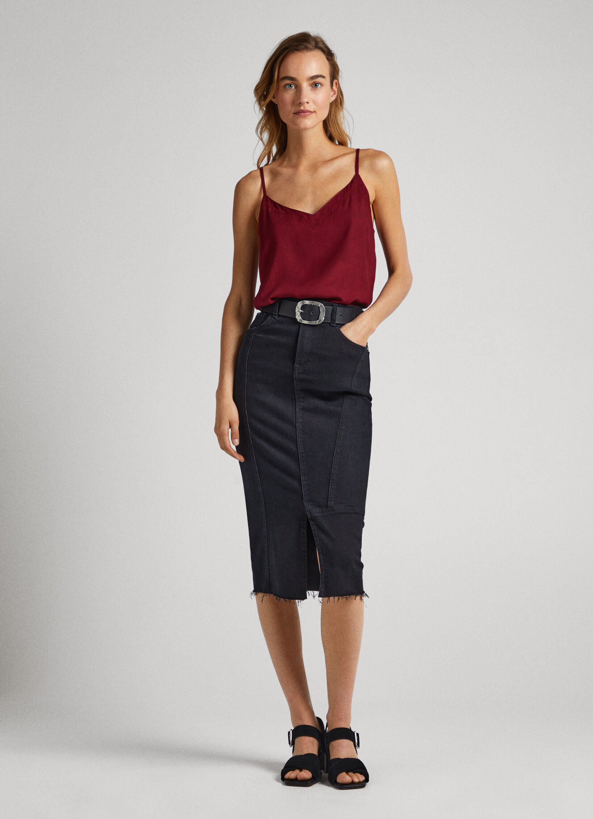 Top de alças bordado - Vermelho Borgonha