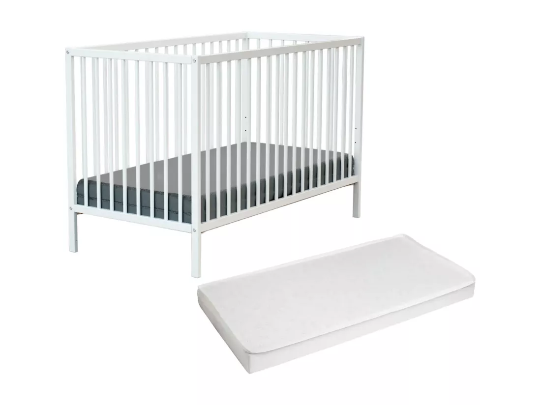 Lit bébé en bois avec matelas Blanc 60 x 120