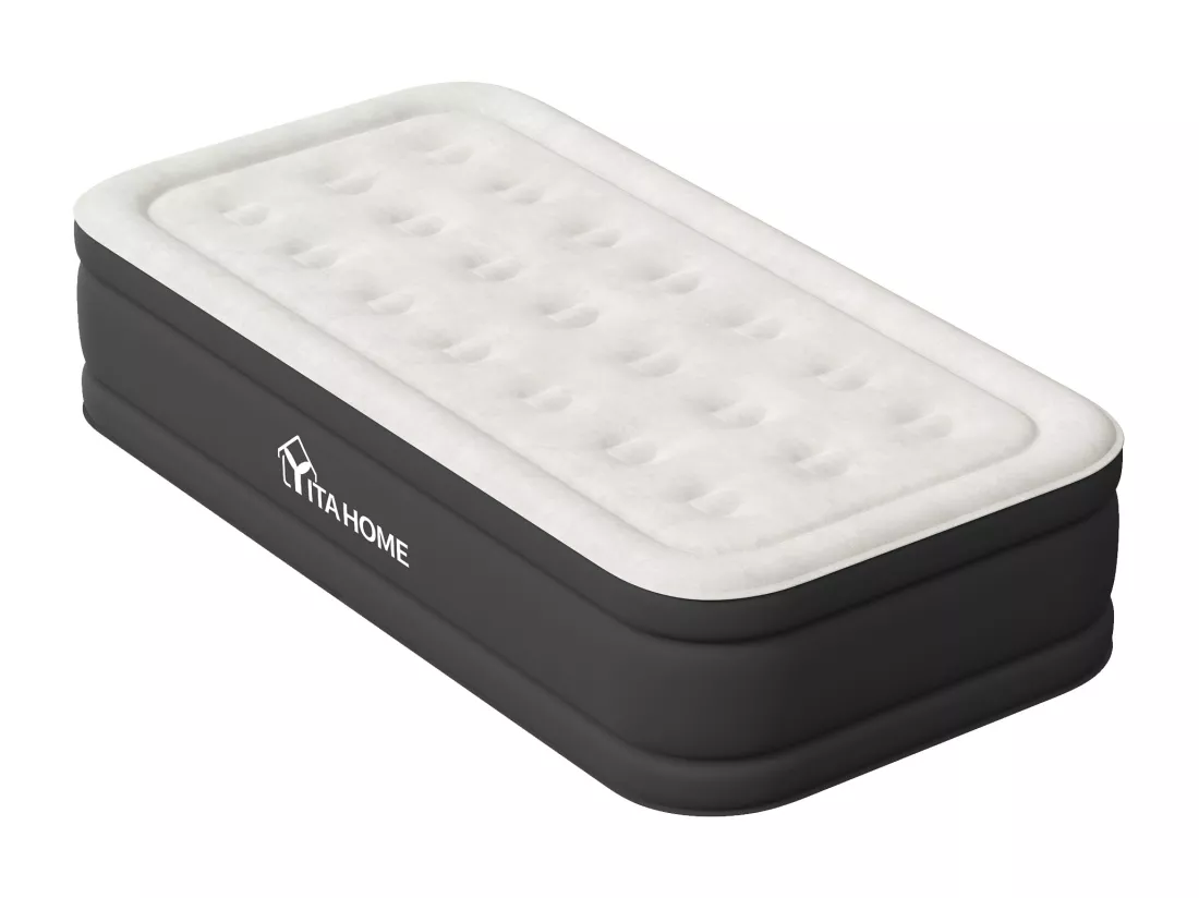 YITAHOME Matelas Gonflable 1 Personne avec Pompe Électrique Intégrée - Lit Gonflable - Auto-Gonflage/Dégonflage Rapide pour Invités - Camping - 191 x 99 x 46 cm - Gris & Noir
