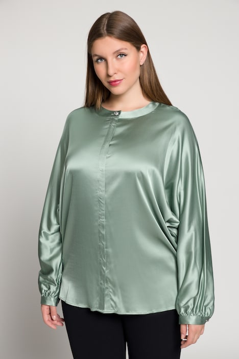 Satinbluse, oversized, Rundhals, Fledermausarm