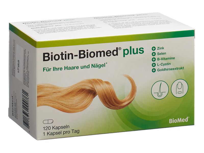 Biomed Biotin-Biomed plus 120 Kapseln Vegane Nahrungsergänzung für strahlende Haut und Haare