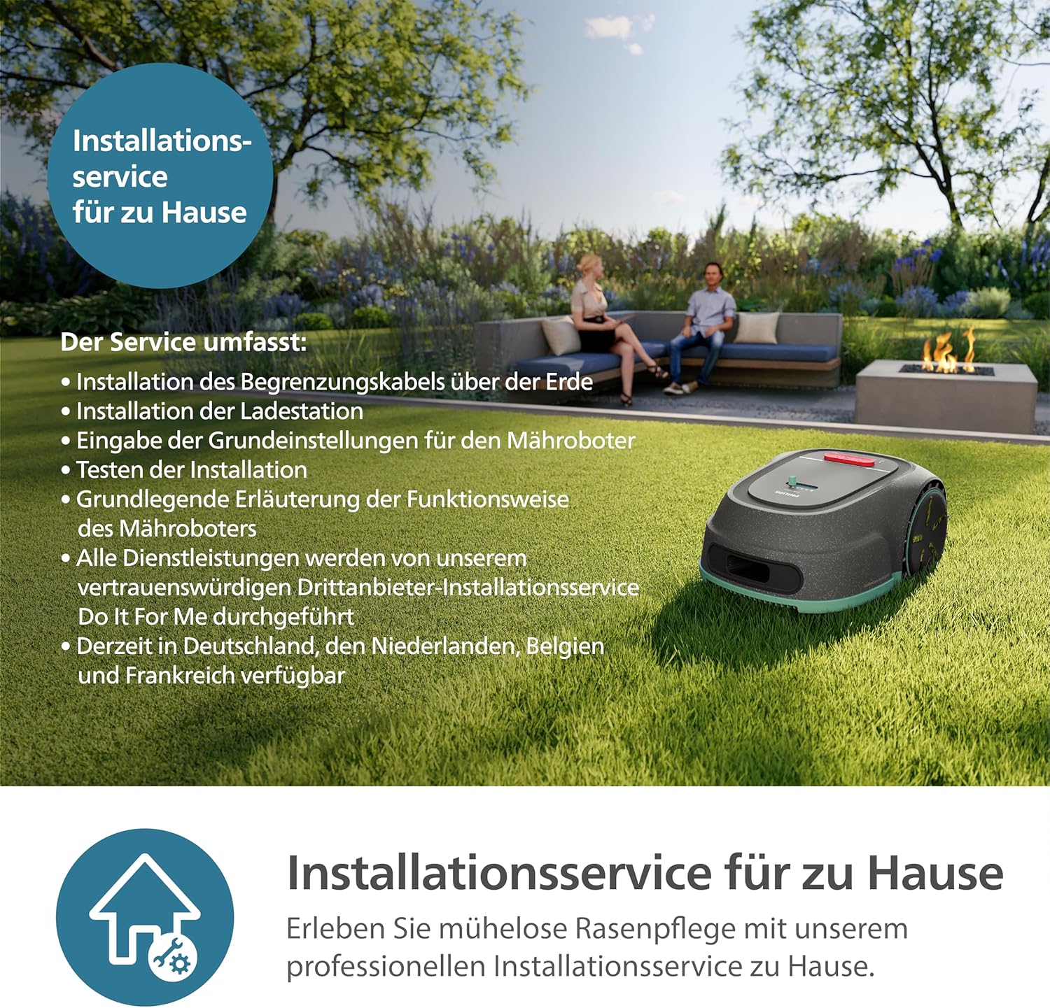 Philips Rasenmähroboter 3000 Serie - Cross-Mowing, GPS-Kartierung, Intelligentes Mähen, schnelleres Mähen, Hangtauglichkeit, Homerun-App, Regensensor-Technologie, Kalkstein Grau (RSL3000/10)