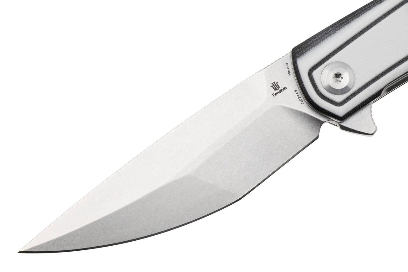 Tenable Knives Kratos T1024A5 Stonewashed Nitro-V, White Black G10, zakmes, Ostap Hel design