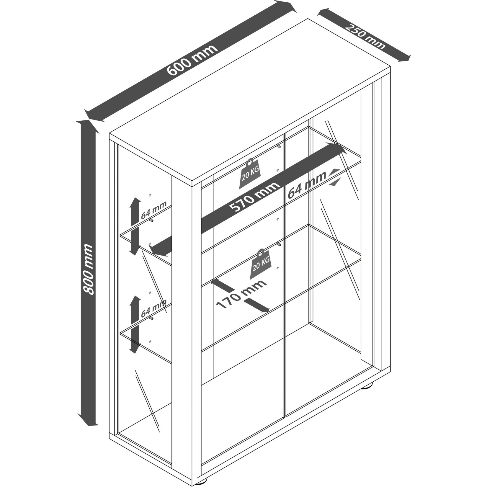 VCM Glasvitrine hängend | Vitrine Glas mit ESG-Sicherheitsglas | Maße: H. 80 x B. 60 x T. 25 cm | Hängevitrine Glas | Modern und platzsparend | Glas Vitrinenschrank - Udina