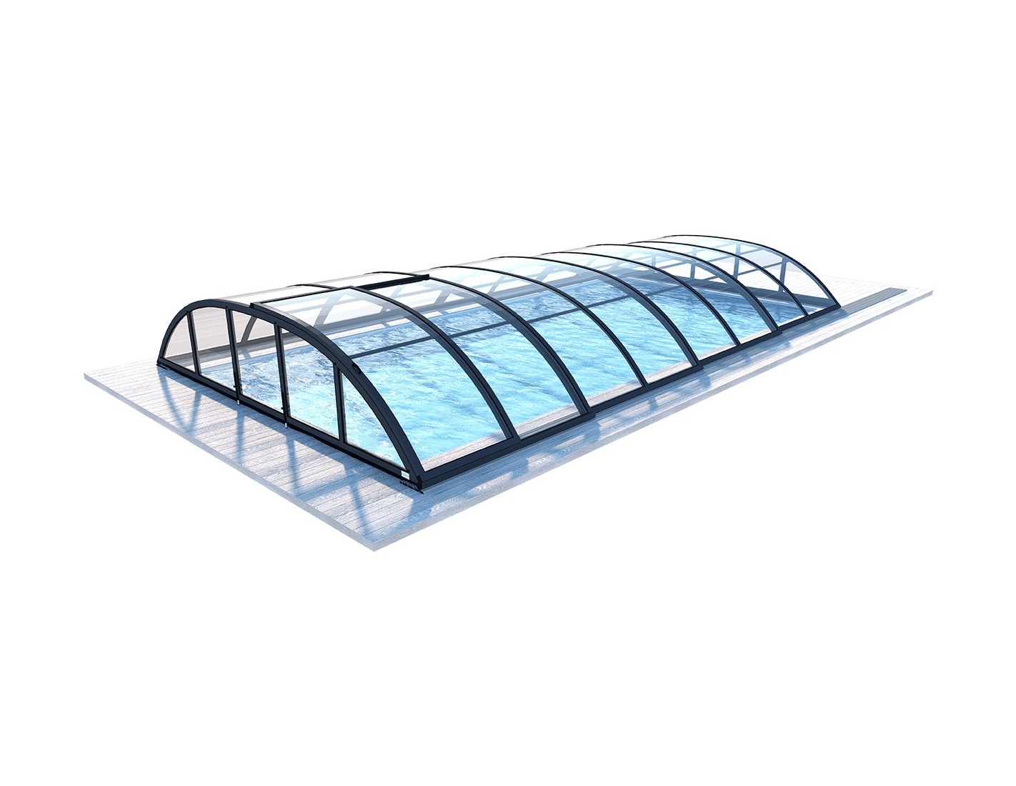 Abri de piscine horizon - 8,61x4,62 m - polycarbonate massif 3 mm - couleur ral7016 graphite