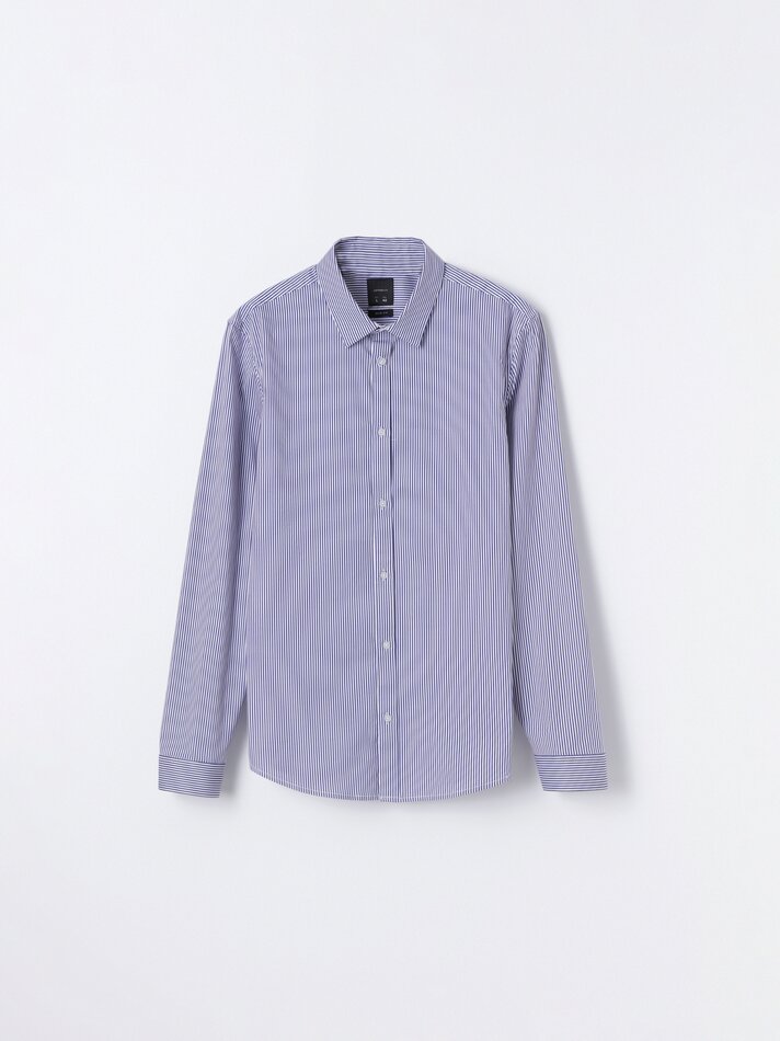Camisa de popeline elástica - Azul-marinho