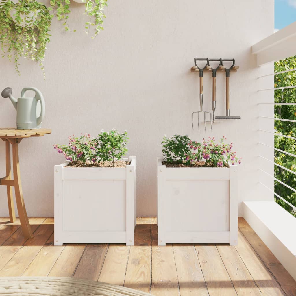 Jardinières 2 pcs blanc bois de pin massif