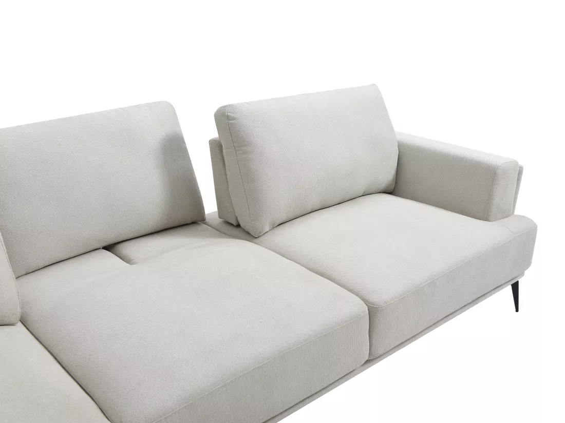Canapé d'angle gauche dossier avance-recule en tissu texturé beige ARSODA