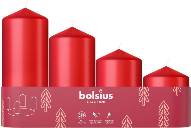 Bolsius - Stompkaars - 4 stuks per verpakking - Delicate Red
