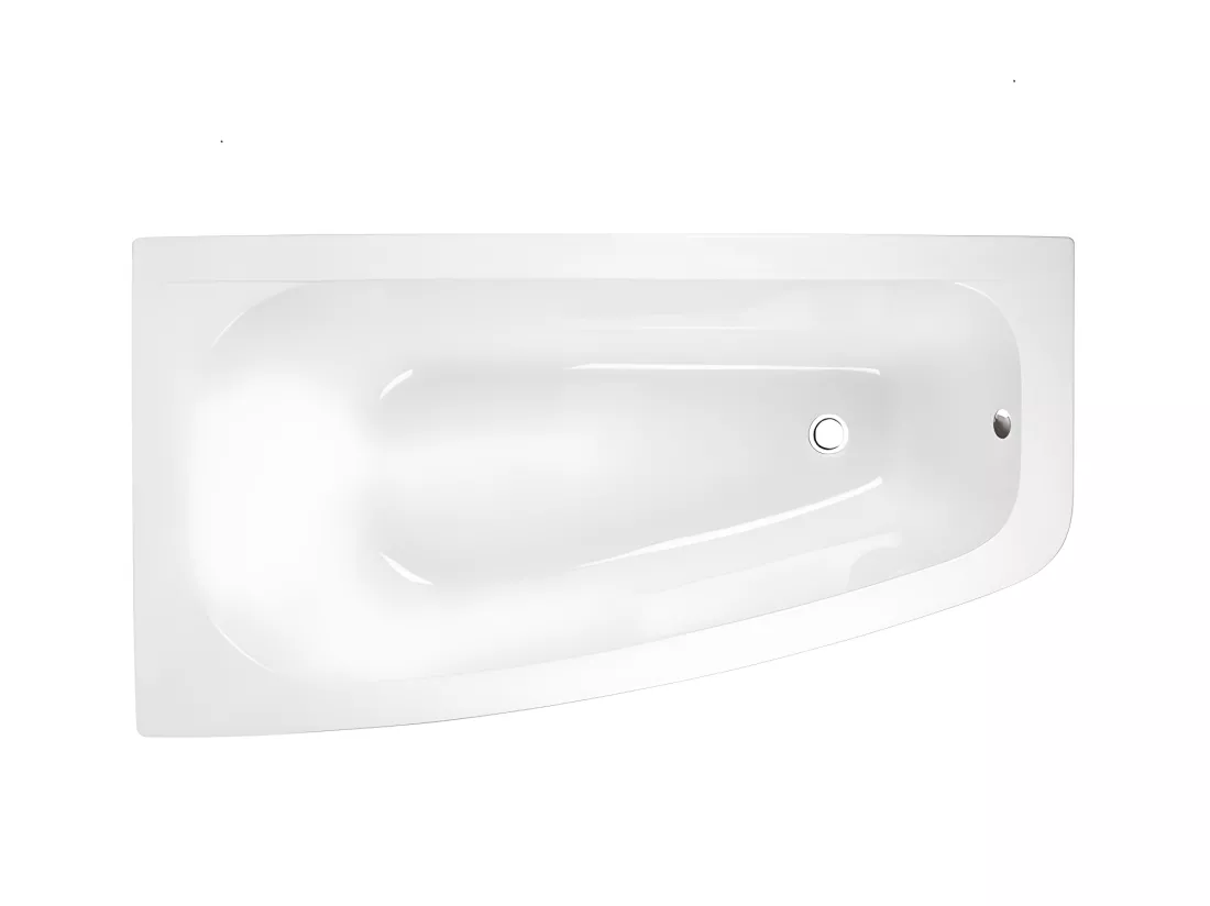 Baignoire asymétrique + tablier blanc + repose tête - LUNA - 150 x 80 cm - Gauche