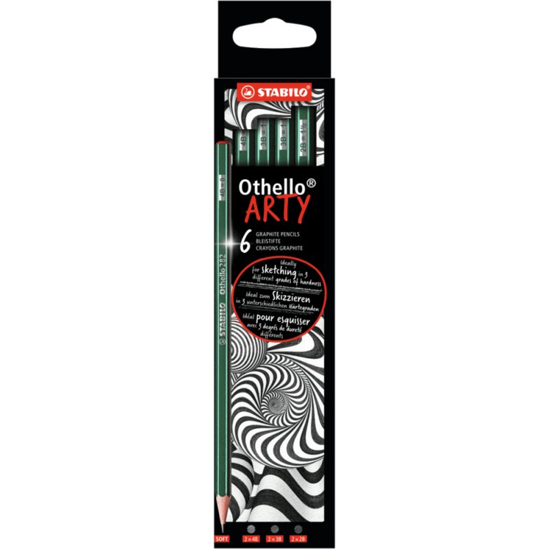 Crayon graphite stabilo othello arty hexagonal haute  qualite mine tendre etui      carton 6 unites 2 4b 2 3b 2