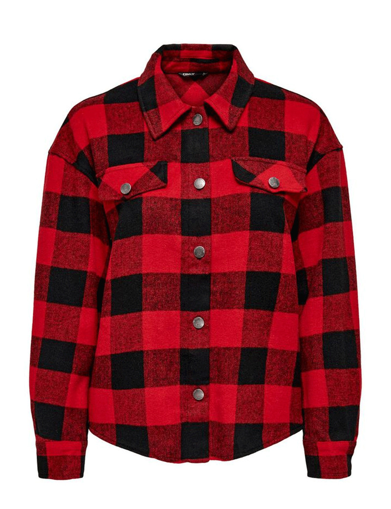 ONLY VESTE CHEMISE CARREAUX MARSALA ROUGE