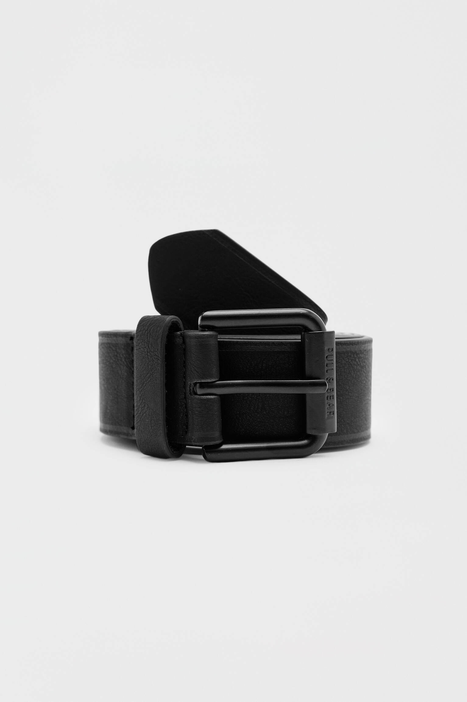 Cinto preto com efeito de couro texturizado - Preto