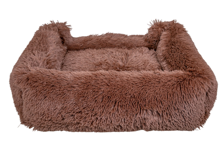 Cama Leeby macia antiestresse em pele marrom para cães