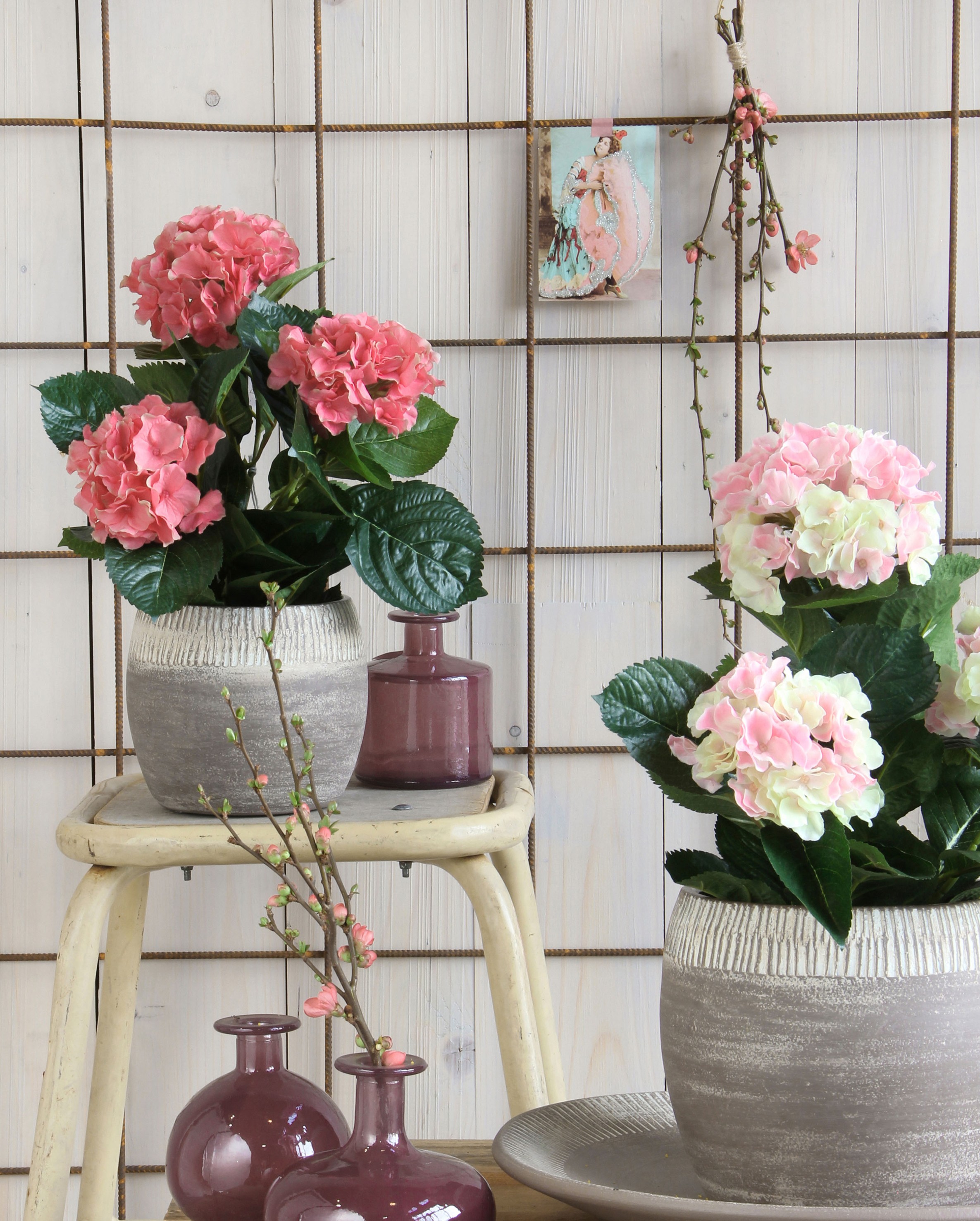 Mica decorations fleur artificielle hortensia - 45x45x45 cm - pe - rose