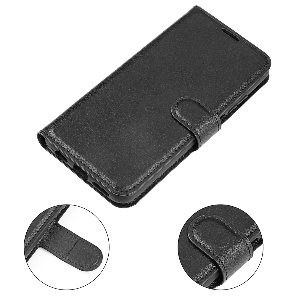 Samsung Galaxy S24 FE Leder Tasche Flip Cover Litchi Look - Schwarz
