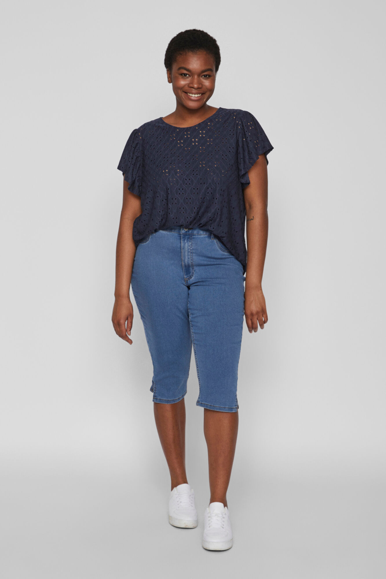 Blusa plissada de manga curta Evoked by Vila - Azul Marinho