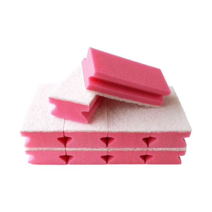 10st Schuursponzen met greep 10 stuks schuurspons 140x70x42mm  rood - roze   wit HACCP (105023)