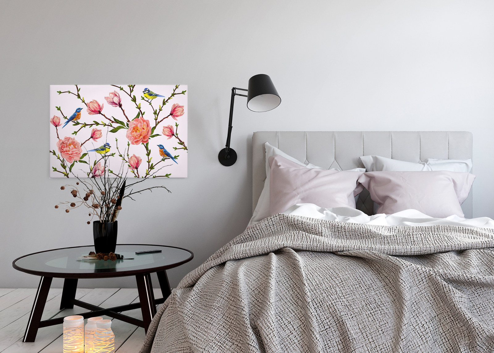 Leinwandbild VOGEL - rosa-grün - 90x60 cm