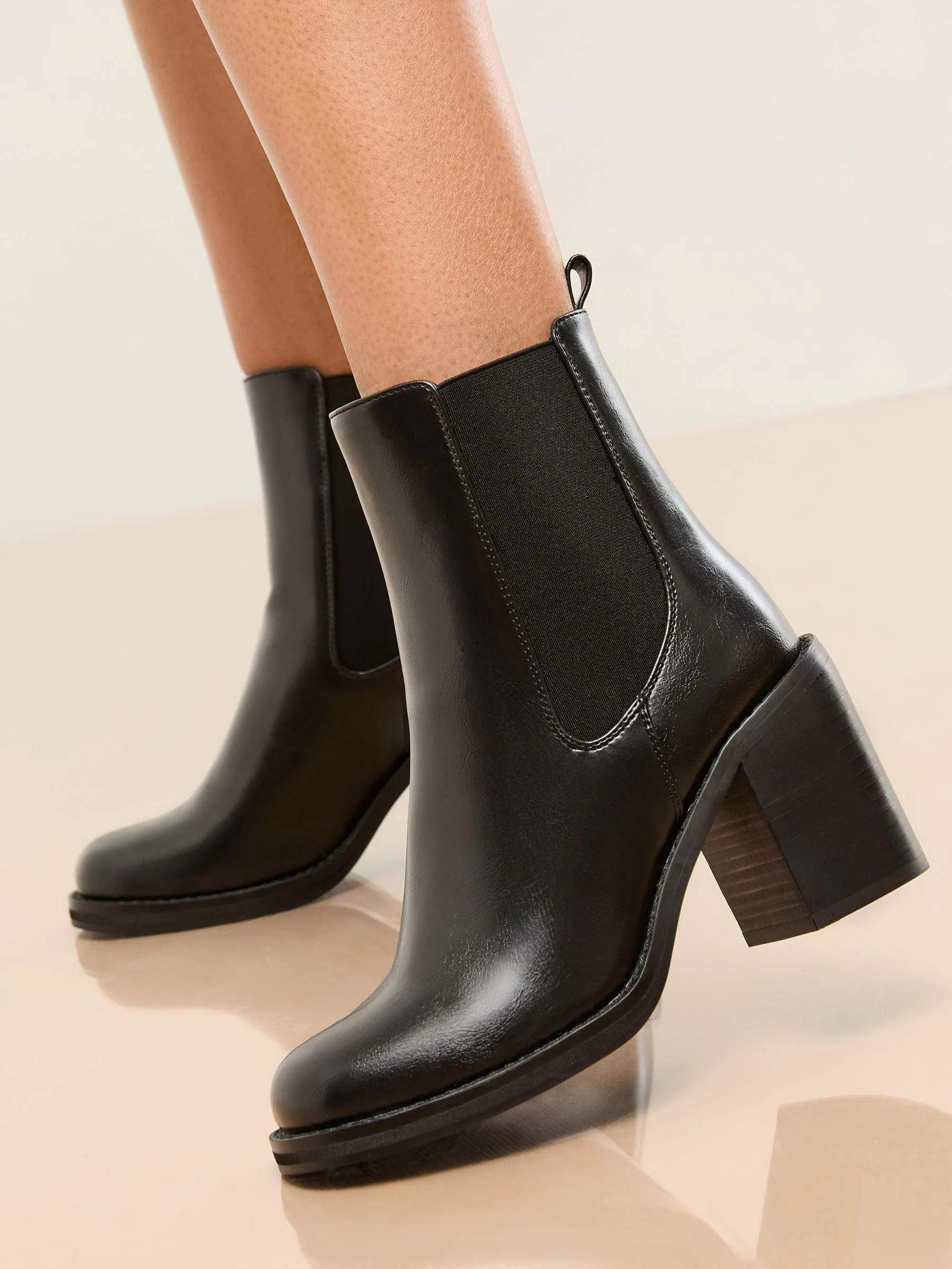 Zwart - Lipsy Faux Leather Block Heel Chelsea Boots