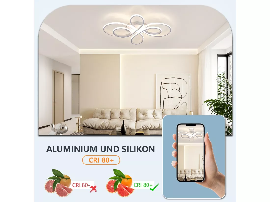 NETTLIFE Plafonnier LED Dimmable 66cm Moderne Blanc 65W Lampe de Chambre avec Télécommande Grand pour Salon Salle à Manger Bureau Étude