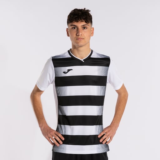 Camiseta Joma Europa V de manga curta branca e preta