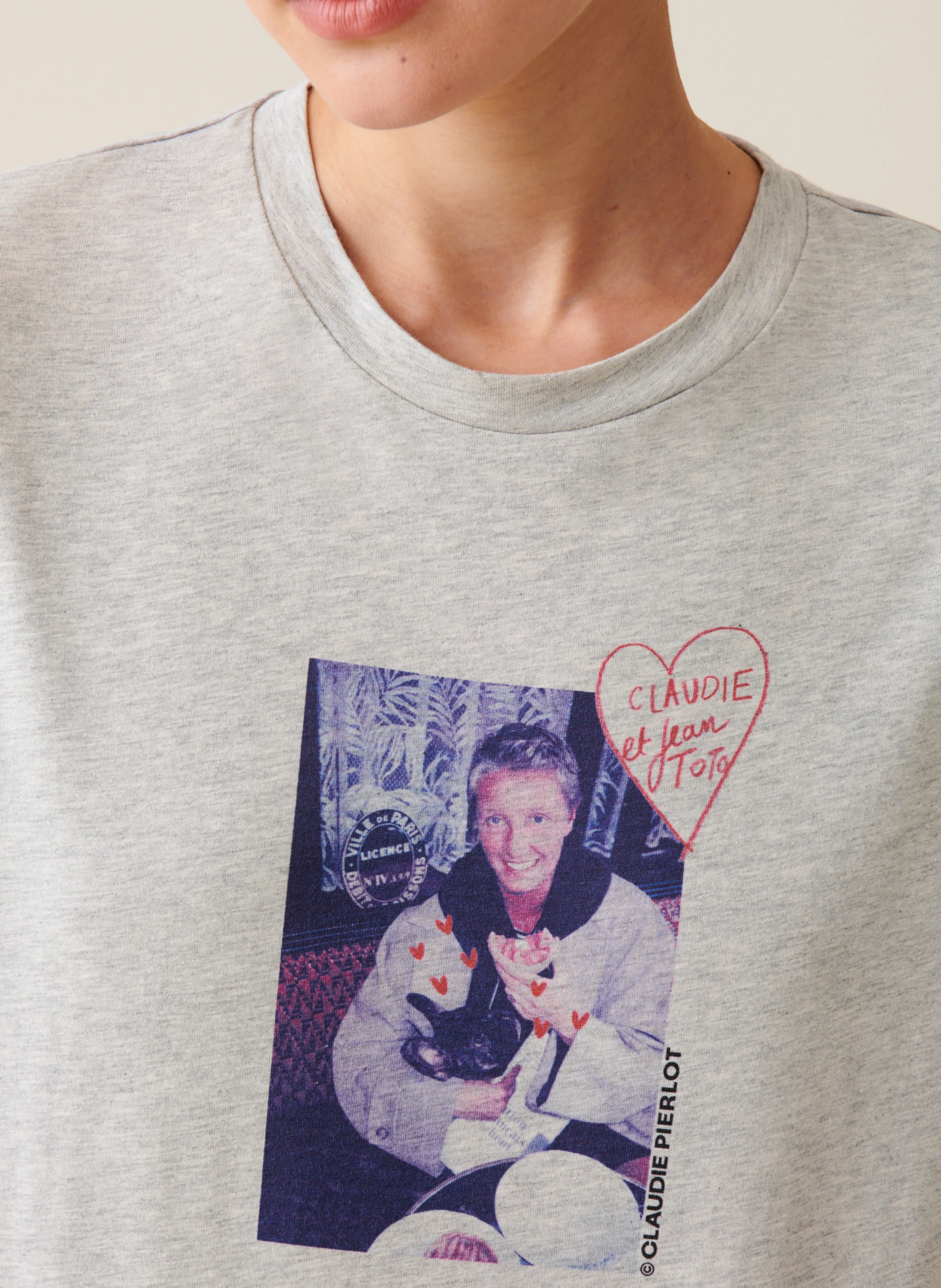 Tee-shirt droit col rond en coton | Gris