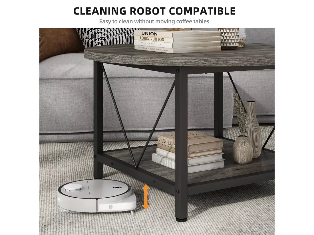 YITAHOME Table Basse Ronde - Gris - 80X80X46CM - Capacité de Charge 50kg - Table Basse Bois - Salon - Canapé