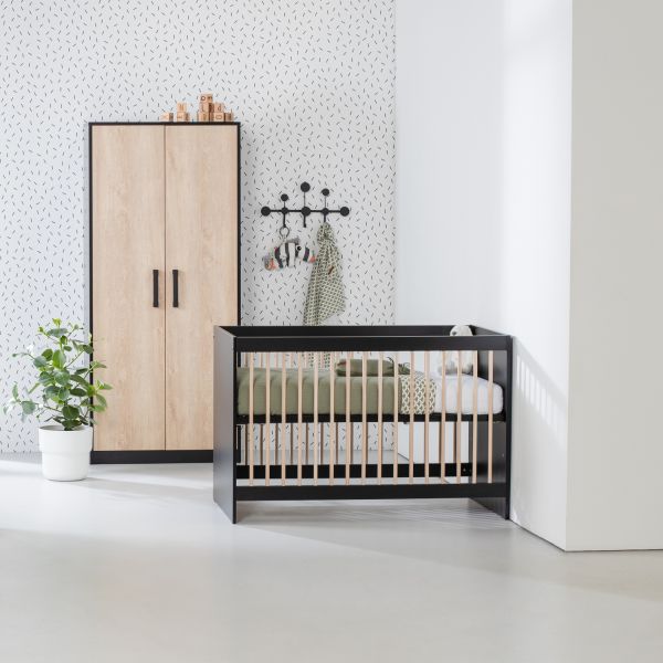 Europe Baby Nova Babykamer Zwart Eiken | Bed 60 x 120 cm   Commode   Kast