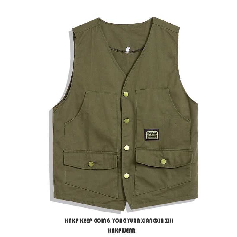 Neonity Wear - V-hals effen cargovest met applicatie en knopen