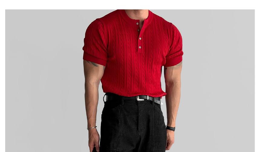 mopagrati - Henley-top met korte mouwen en kabelmotief