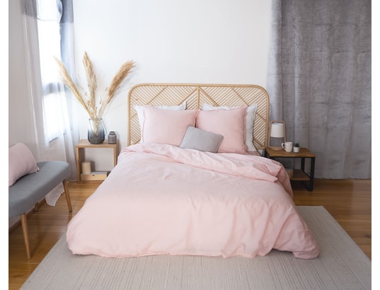 COTE DECO - Ensemble couette + 2 oreillers Parure de lit - coton et lin - 220 x 240 cm - nude