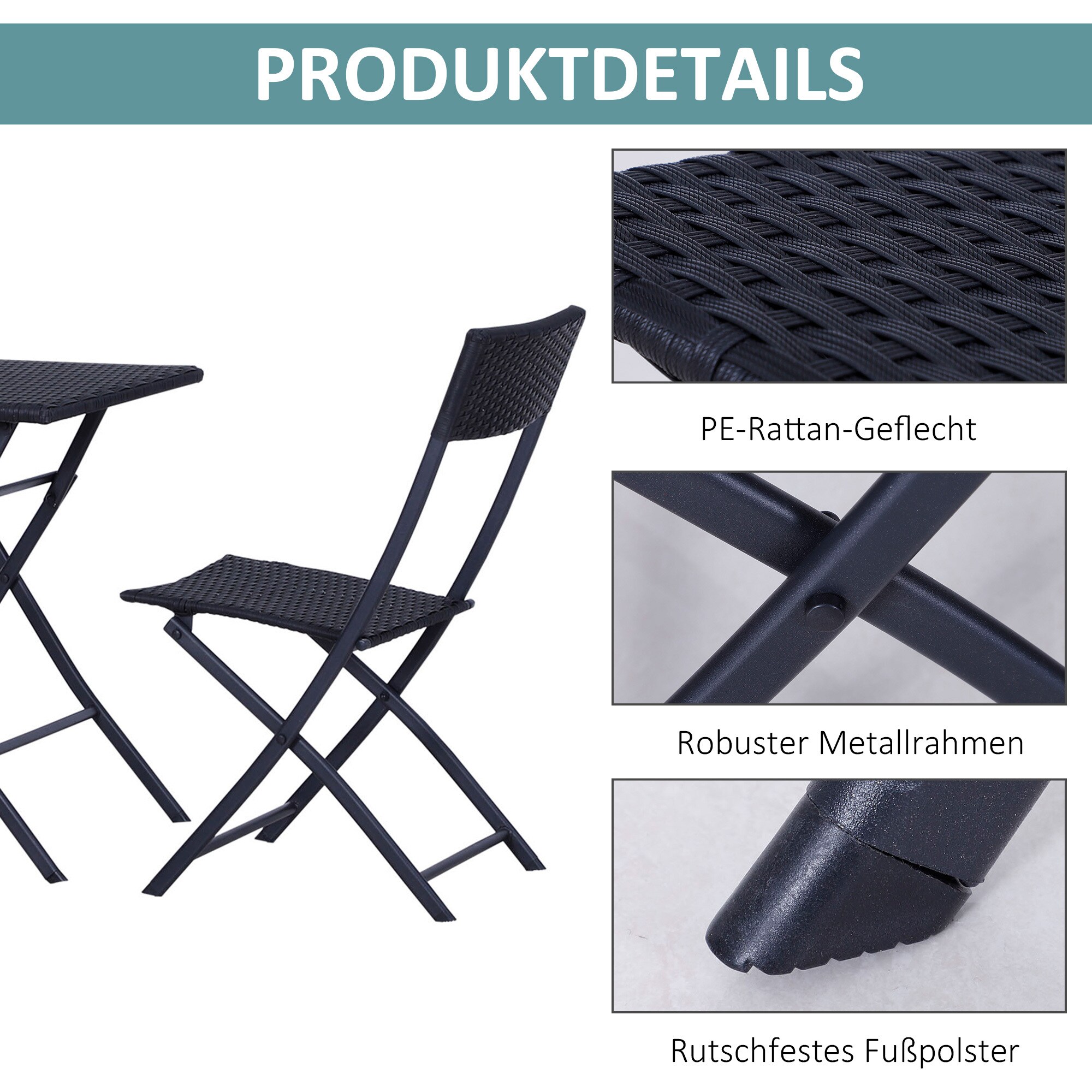 Outsunny Gartenmöbel als 3-teiliges Set schwarz
