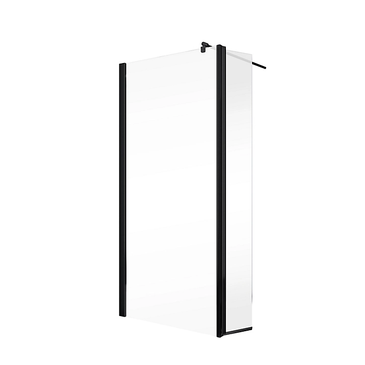 Paroi de douche fixe à l'italienne + déflecteur, 100 x 190 cm, Schulte NewStyle, Walk In, verre transparent anticalcaire, profilé noir