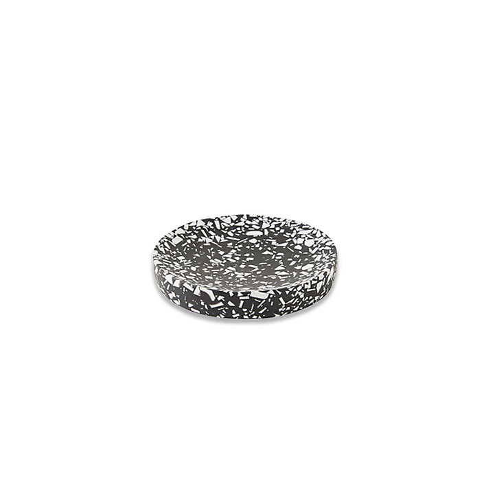 Porte savon, diam. 12,8 cm, coloris noir et blanc, Terrazzo