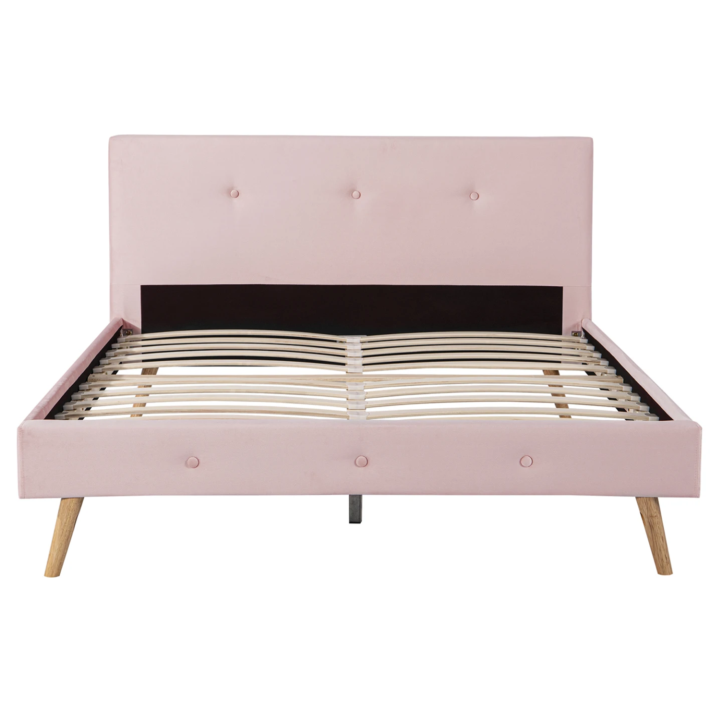 Lit double scandinave OSLO avec tête de lit et sommier 140 x 190 cm tissu rose clair effet velours
