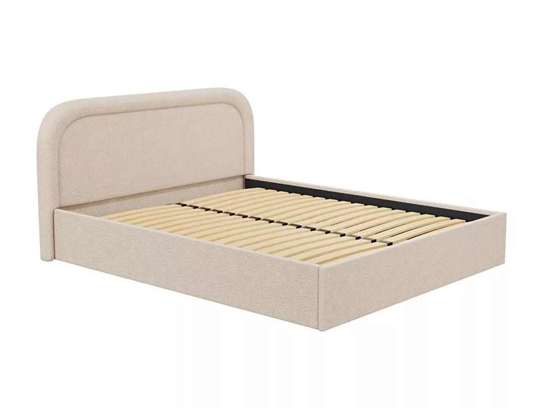 Lit coffre 140 x 190 cm - Tissu bouclette - Beige - FIREZA II